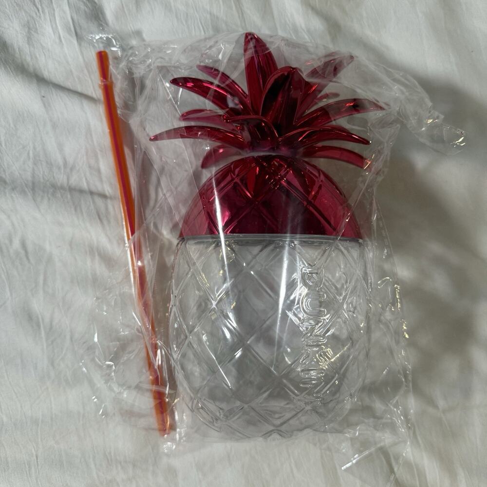 Dunkin Viral Metallic Barbie Pink Pineapple Tumbler Cup with straw 24oz